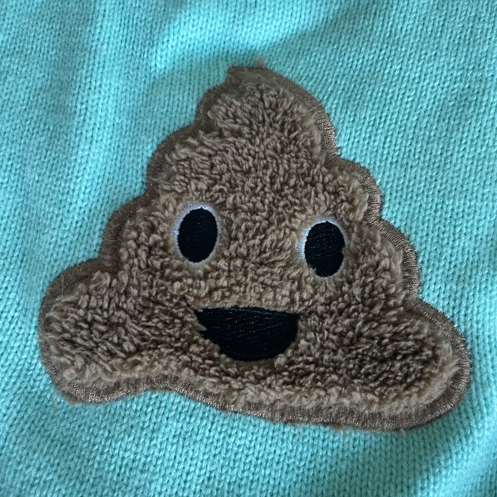 "POOP" EMOJI TURQOIUSE DOG SWEATER SIZE LG